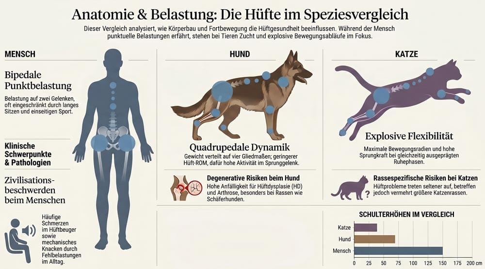 Grafik zu Mensch und Tier im Hüftvergleich