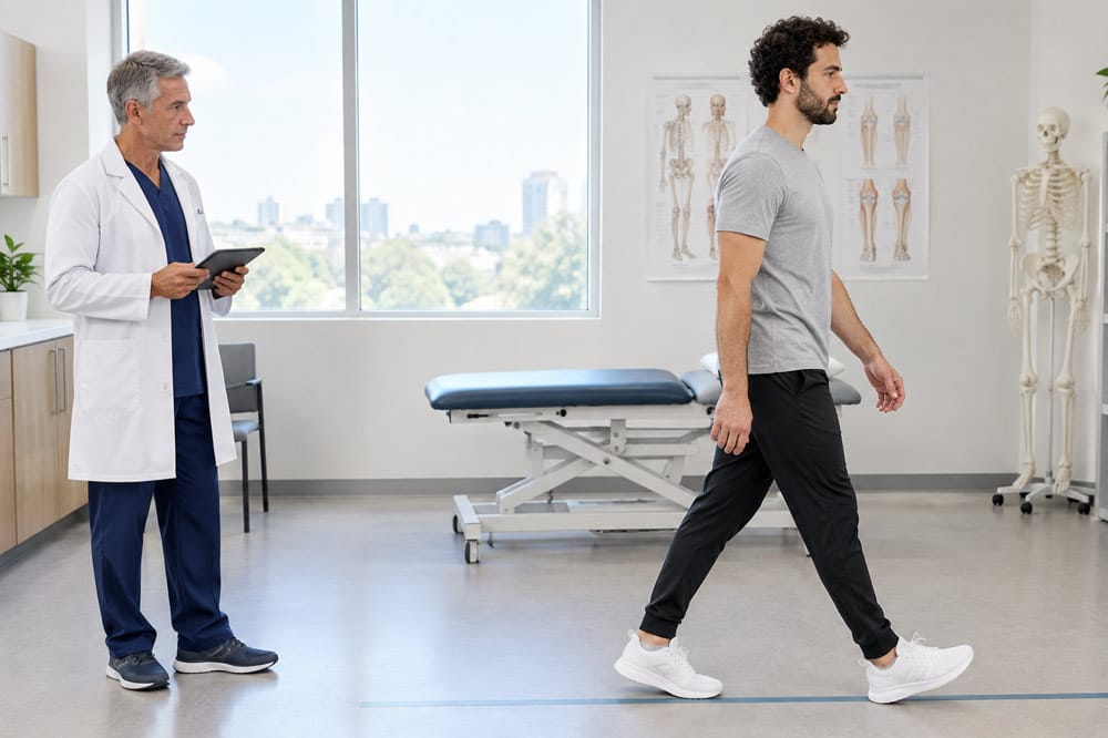 Orthopaede checkt den Gang eines Patienten