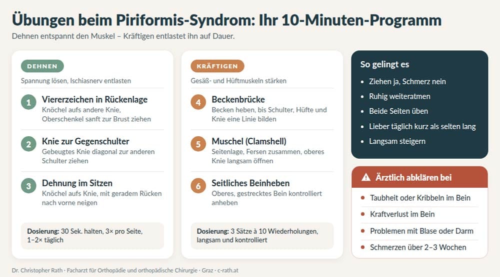 Grafik zu Übungen bei Piriformis-Synrdrom